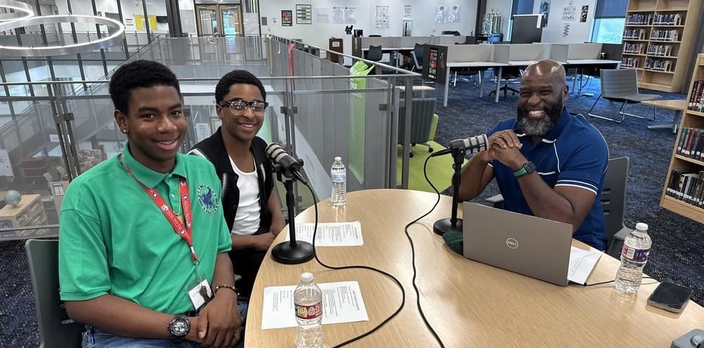 Little Rock, AK students recording a podcast